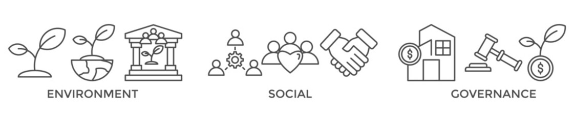 ESG banner web icon vector illustration for Environment Social Governance of corporate sustainability performance for investment screening