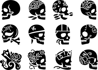 Skull vector design collection of creative skulls for tattoo or graphic design projects and halloween design vector silhouette set, silhouette illustration.