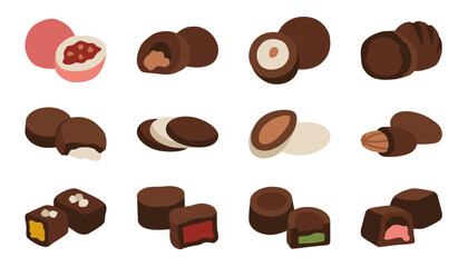 A set of various chocolate bonbon illustrations