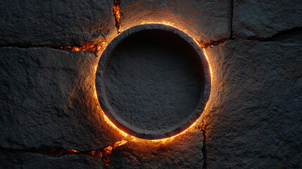 Glowing Orange Logo Mockup In a Dark Circular Stone. Generative Ai