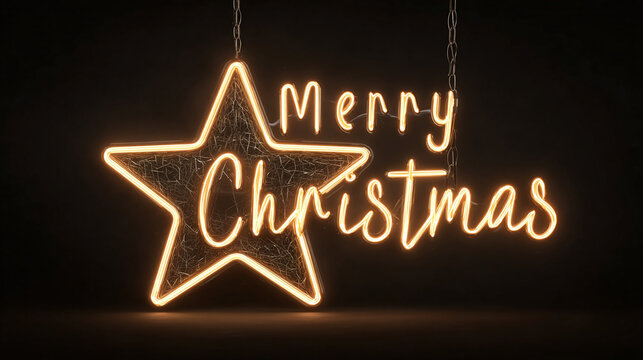 Golden Star Christmas Lights Mockup With Editable Greetings Text. Generative Ai