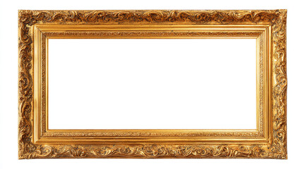Ornate rectangular gold picture frame with detailed carvings on a white background