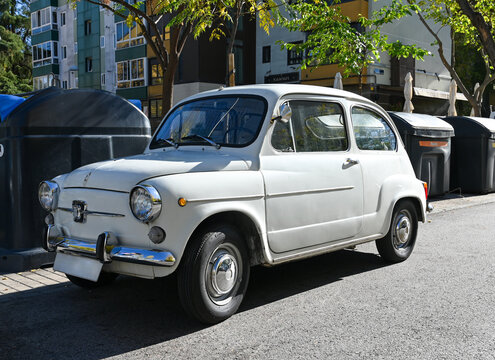 Madrid, Spain. November 09, 2025: Seat 600 white. A classic Spanish car