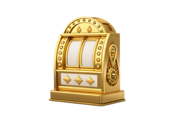 Golden slot machine showing diamond symbols on reels, isolated on a transparent background
