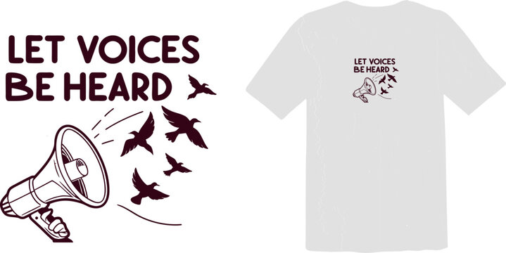 "Let Voices Be Heard" - Megaphone and Birds Free Speech Graphic