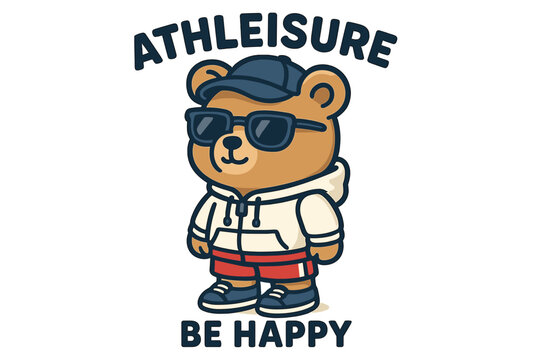 Cute cartoon bear wearing sunglasses and sporty clothes promoting a fun and carefree lifestyle