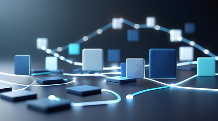 Abstract digital data visualization with glowing lines and bars