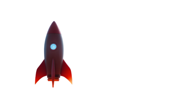 A sleek red rocket ship poised for liftoff against a stark transparent background, embodying themes of ambition, progress, and the relentless pursuit of innovation, isolated on transparent background