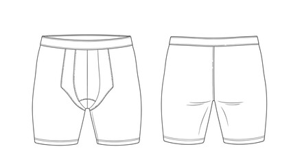 Men's underwear boxer briefs outline technical sketch fashion flat
