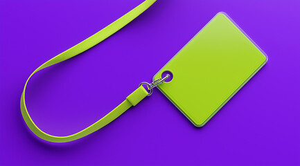 Fototapeta premium a clear id card with lime yellow paper on the front, a lanyard attached to it and placed against a light orange background
