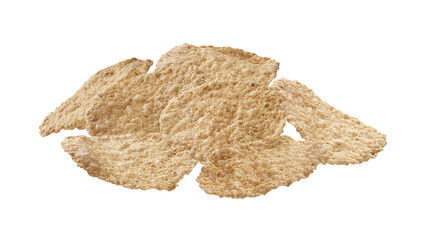 large close-up pile of dry, textured whole-grain oat or wheat flakes, perfect for illustrating...