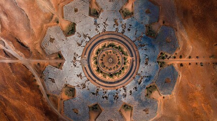 Kaleidoscopic Aerial View of a Concentrated Solar Power Plant in the Desert