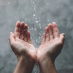 Fototapeta premium Hands Cupping Flowing Water in Soft Natural Light