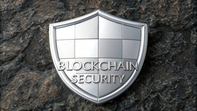 Blockchain security shield symbol representing safety and protection in digital transactions and data integrity in technology