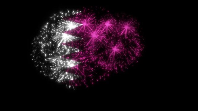 Qatar Flag Fireworks Animation — National Day Celebration Fireworks Overlay — Maroon and White Tricolor Pyrotechnics in Flag Shape — Patriotic Qatar Fireworks Background Isolated on Black - Powered by Adobe