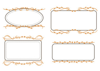 Nature Gold Vintage Border Wedding Collection Hand Drawn Floral Frame Set.Vector Illustration