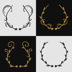 Luxury Black and Gold Vintage Nature Leaves Border Set Used for Wedding Invitation Template.Vector Illustration