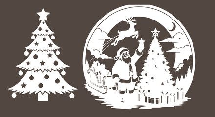 Festive christmas scene with santa claus and reindeer in a winter wonderland design