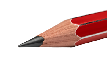 Close up of a sharp red pencil tip isolated on transparent background