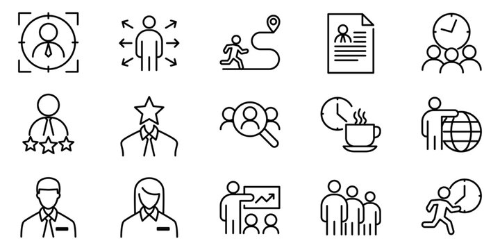 Set of Linear Vector Business Icons Depicting Ideas Related to Employment, Careers, and Success