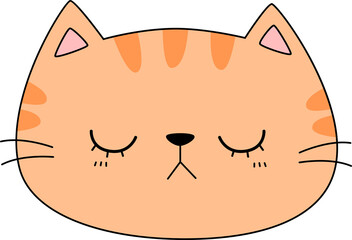 Cute funny cartoon cat sleeping face illustration