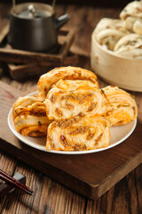 Traditional Pork Scallion Spiral Buns Chinese Steamed Rolls Asian Food Kitchen Scene
