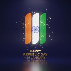 Abstract Indian Flag With Golden Sparkles And Republic Day Greeting 26 january saffron