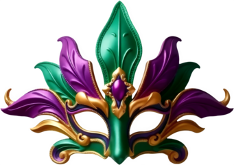 Colorful decorative carnival mask with vibrant green and purple design  