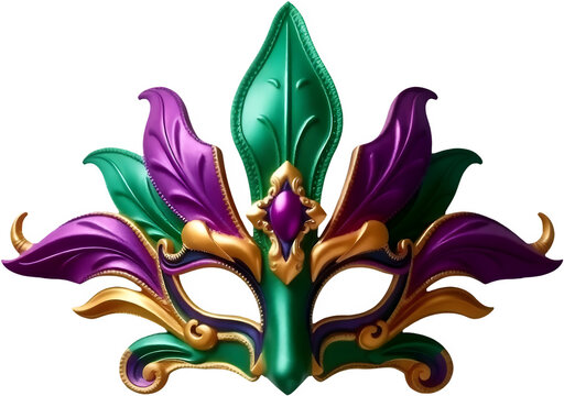 Colorful decorative carnival mask with vibrant green and purple design  