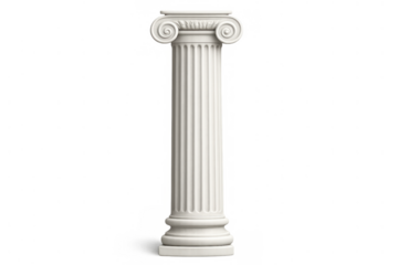 White ionic order column creating a classical architectural element or ancient greek and roman design on transparent background
