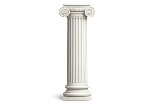 White ionic order column creating a classical architectural element or ancient greek and roman design on transparent background