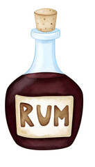 Watercolor bottle of rum on transparent background.
