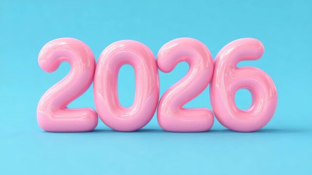 Pink bubble numbers 2026 on blue background
