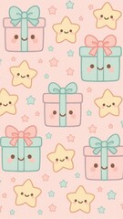 Cute stars gifts pastel pattern mobile wallpaper