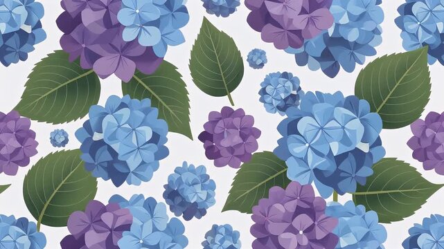 Elegant Hydrangea Floral Pattern Blue and Purple Blooms with Lush Green Leaves