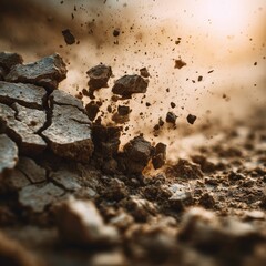 Dry Cracked Earth Crumbling Into Dust in Harsh Light
