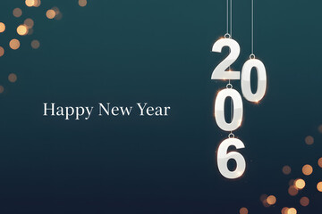 creative hanging numbers concept for happy new year 2026 on teal
