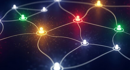 Dynamic glowing network of connections for global collaboration, showcasing teamwork and partnership in a vibrant modern design for innovative solutions