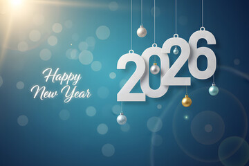 luxury happy new year 2026 poster with minimal typography and sparkles