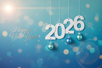 simple teal wallpaper with 2026 new year numbers and soft light bokeh