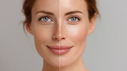 split face before-after comparison, dull skin vs radiant hydrated skin