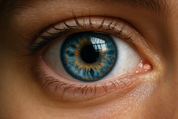 Fototapeta premium Extreme close-up of human blue and orange iris with realistic skin texture.