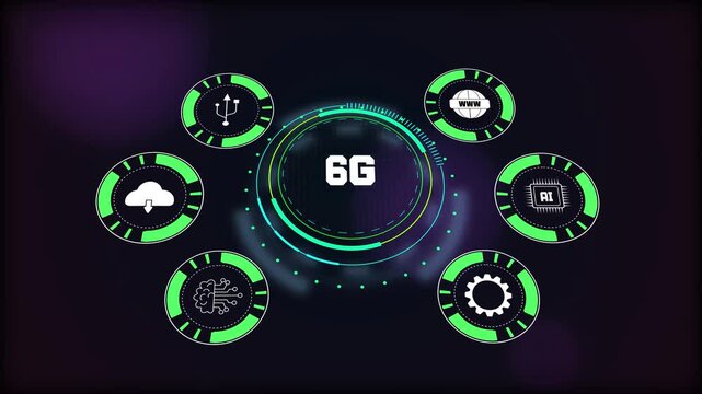 Global 6g wireless network, advanced artificial intelligence, and futuristic business communication system.