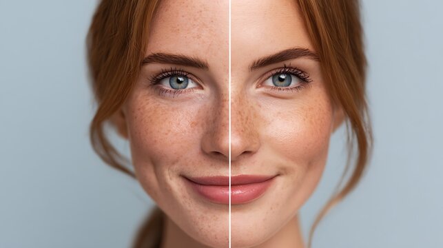 split face before-after comparison, dull skin vs radiant hydrated skin