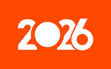 2026 white on orange background. New year 2026 design.
