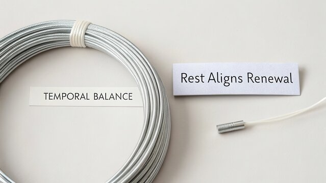 Copper wire coil, temporal balance concept, rest aligns renewal message, minimalist design, clean background for design templates