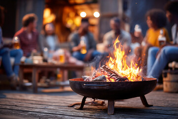 Gathering around the firepit for warmth and connection in the backyard Generative AI