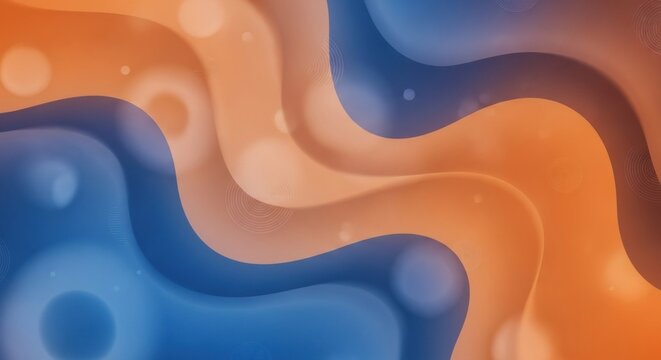A vibrant, abstract background featuring blue and orange waves with a gradient effect, surrounded by a soft, blurred background with a few scattered white circles.