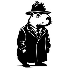 Capybara detective silhouette