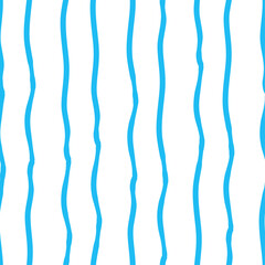 Seamless vector vertical blue stripe pattern. Hand drawn free flowing  jagged lines create an endless print for fabric and wallpaper. Minimalistic Scandinavian wavy background design. Uneven kids 